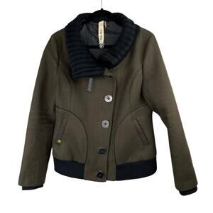Soia & Kyo Revolve Olive Green Ribbed Collar Button Front Wool Jacket XL